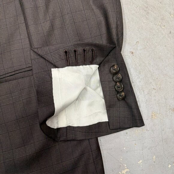 Bespoke John Ferrigamo Blazer Wool Sport Coat Brown Check 46R - Picture 5 of 10